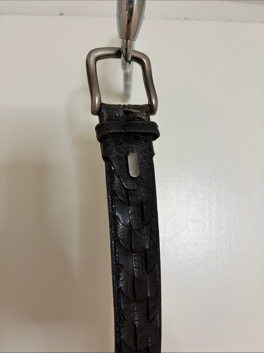 Black Leather Belt with Gold Foil Branding
